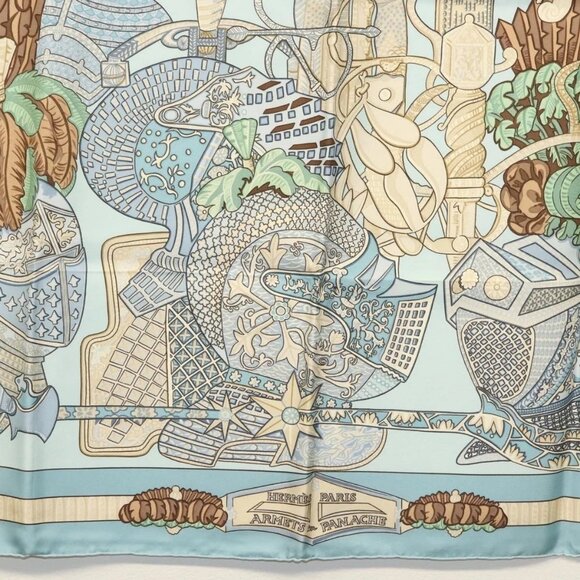 HERMES Carre 90 Scarf ""ARMETS PANACHE"" Silk Blue Auth 139211 - Picture 9 of 15